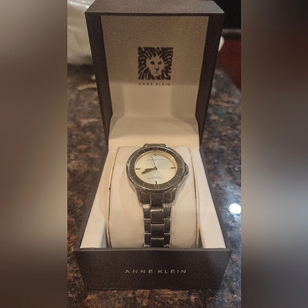 Anne Klein Gold Silver Tone Watch w Diamond